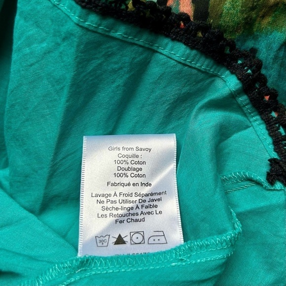 Anthropologie Girls From Savoy Teal Painted Ikat Strapless Dress Southwest Sz 4 - Picture 14 of 15